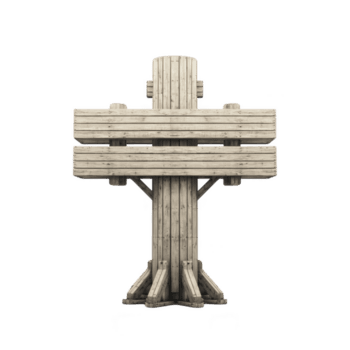 de madera escultura parecido a cruzar con único, resumen diseño soportes en contra llanura antecedentes. estructura es compuesto de múltiple de madera tablones, dando eso rústico y artístico apariencia png