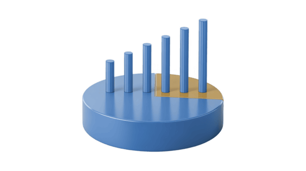 3d torta grafico con blu e giallo segmenti, con verticale barre di variando altezza, rappresenta dati visualizzazione e statistico analisi. design è moderno e astratto, ideale per attività commerciale png