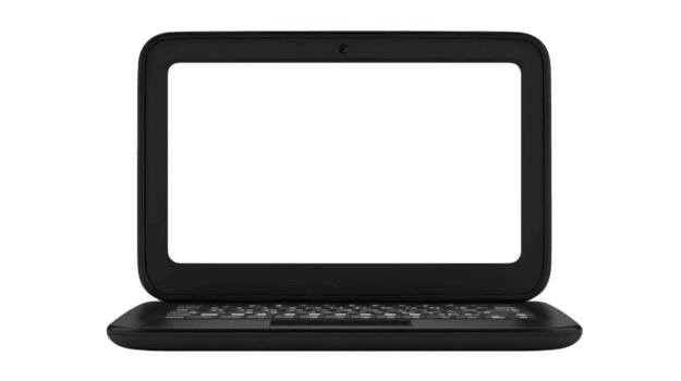 elegant svart bärbar dator med öppen skärm, visa upp minimalistisk design. tangentbord är synlig, och enhet visas modern och bärbar, idealisk för arbete eller underhållning png