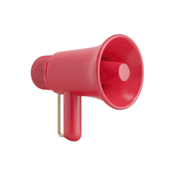 vivace rosso megafono con elegante disegno, con oro maneggiare, sta su contro pianura sfondo, simboleggiante comunicazione e amplificazione png