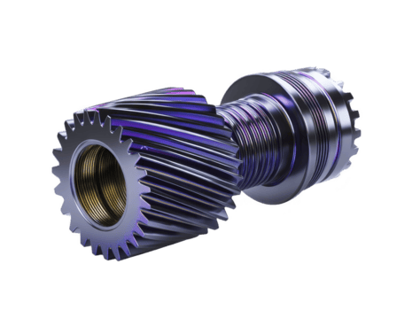 Shiny metallic helical gear with intricate grooves and reflective surface, showcasing engineering precision and industrial design. gear complex structure highlights its functionality in machinery png