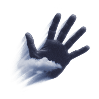 Surreal image of hand dissolving into cloud, blending boundaries between solid and vapor, creating dreamlike and ethereal effect png