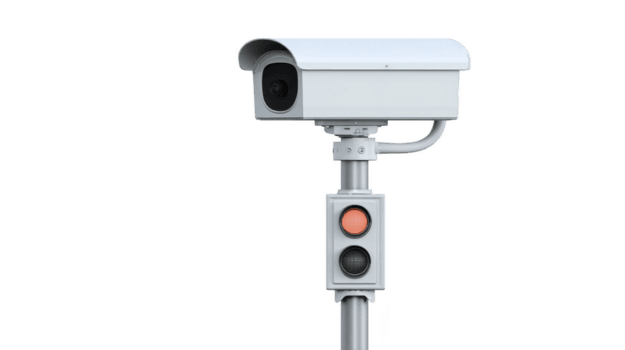 modern övervakning kamera monterad på Pol med trafik ljus systemet, Begagnade för övervakning och säkerhet syften i urban miljöer. kamera är sluten i skyddande hölje png