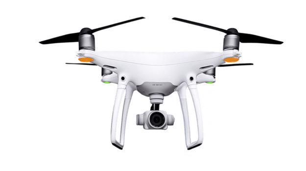 elegante bianca fuco con quattro eliche e montato telecamera è mostrato contro pianura sfondo, evidenziazione suo moderno design e Avanzate tecnologia png