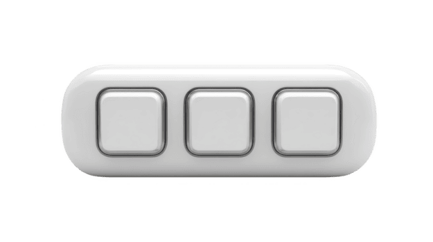 lisse, moderne blanc Plastique commutateur panneau avec Trois boutons, conçu pour Accueil ou Bureau utiliser, offre minimaliste esthétique. boutons sont uniformément espacé et avoir brillant terminer png