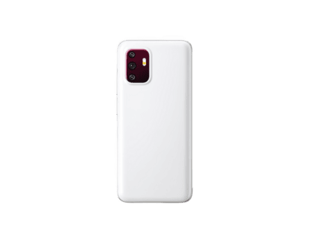 pulcro blanco teléfono inteligente con doble cámara preparar en atrás, presentando minimalista diseño. teléfono suave superficie y moderno estético hacer eso visualmente atractivo png