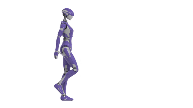 futuristico viola robot a passeggio, in mostra Avanzate tecnologia e elegante design. robot umanoide modulo e dinamico posizione suggerire movimento e innovazione, evidenziazione moderno robotica png