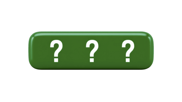 Grün rechteckig Taste mit drei Weiß Frage Markierungen im Center, symbolisieren Anfrage oder Unsicherheit. Taste hat glänzend beenden, geben es modern und glatt Aussehen png