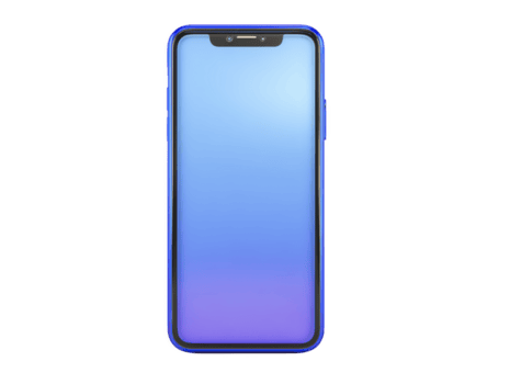 moderno smartphone con elegante blu pendenza schermo e minimalista disegno, con tacca a superiore per davanti telecamera e sensori. dispositivo è mostrato contro trasparenza sfondo png