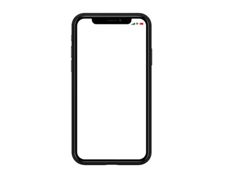 Sleek black smartphone with notch display and notification icon on top right corner, isolated on transparency background. design is modern and minimalistic png