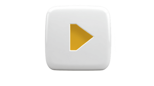 White 3D button with yellow play symbol in center, representing media playback or start functionality. button has smooth, rounded design, conveying modern and sleek appearance png