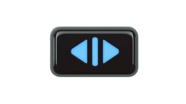 Black rectangular button with blue arrows pointing left and right, symbolizing navigation or control. design is sleek and modern, suitable for digital interfaces or remote controls png