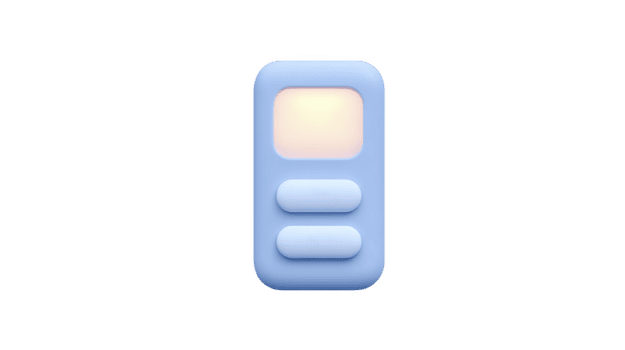 Cute, minimalist blue remote control with glowing screen and two buttons, isolated on transparency background. design is simple and modern, evoking sense of nostalgia png