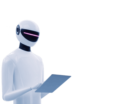 trogen robot med elegant design innehar läsplatta, visa upp Avancerad teknologi och innovation. robot slät, vit exteriör och digital gränssnitt föreslå fokus artificiell intelligens och modern png