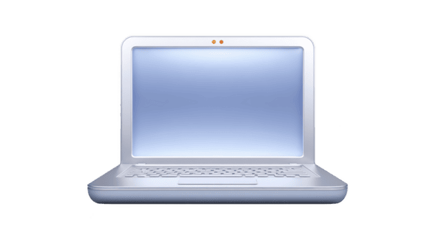 Sleek silver laptop with blank screen is displayed, showcasing modern design. device is open, highlighting its keyboard and touchpad, suitable for technology and business themes png
