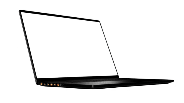 elegant, modern bärbar dator med tunn design och upplyst sida indikatorer, perfekt för tech entusiaster och proffs. minimalistisk stil understryker bärbarhet och funktionalitet png