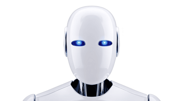futurista humanoide robot con pulcro blanco diseño y brillante azul ojos, exhibiendo avanzado tecnología y artificial inteligencia. robot suave superficie y minimalista caracteristicas transmitir sentido png