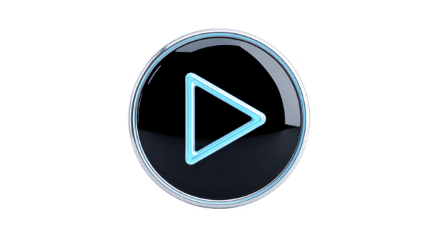 lucido, circolare giocare pulsante icona con blu neon schema su trasparenza sfondo, simboleggiante media riproduzione o streaming. moderno design trasporta senso di tecnologia e digitale interazione png