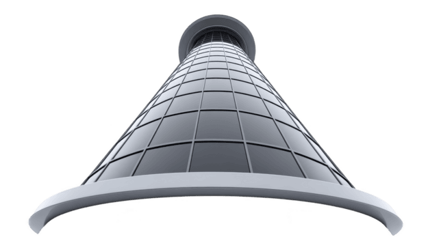 modern skyskrapa med böjd glas Fasad och elegant design, tittade från låg vinkel, skapande känsla av höjd och prakt. strukturera funktioner reflekterande fönster och trogen utseende png