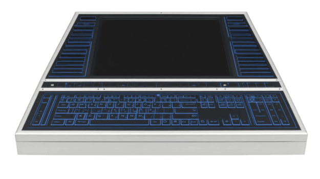 futuristico computer tastiera con elegante design Caratteristiche illuminato blu chiavi e grande touchpad, offerta moderno e innovativo utente interfaccia png