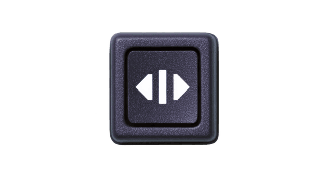 Black square button with white arrows pointing left and right, symbolizing navigation or control, is depicted. button has textured surface and modern design, suitable for digital interfaces png