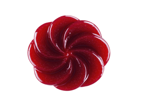 lucido, rosso, spirale sagomato gelatina caramella con brillante superficie, somigliante fiore. vivace colore e liscio struttura rendere esso visivamente attraente e appetitoso png