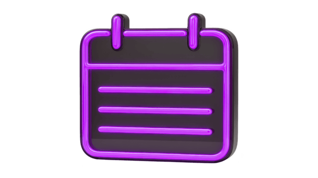 brillante púrpura neón calendario icono con moderno diseño, presentando rectangular forma y horizontal líneas representando días. vibrante color y pulcro estilo hacer eso ojo atrapando png