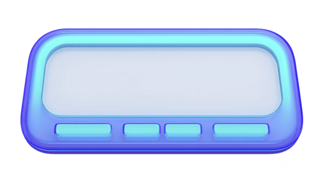 Futuristic blue and white interface button with sleek, glowing design, featuring rectangular shape and multiple smaller buttons at bottom, ideal for digital applications png