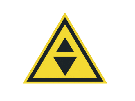 Warning symbol in triangular shape with yellow background and black geometric shapes. This design conveys caution and safety awareness, often used in various contexts png