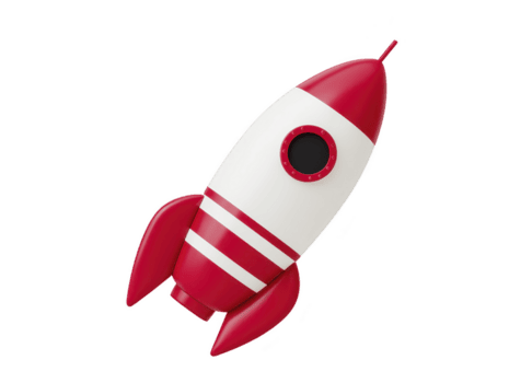 vivace razzo con elegante disegno, con rosso e bianca colore schema, pronto per avventuroso viaggio in spazio. Questo giocoso illustrazione cattura essenza di esplorazione e innovazione png