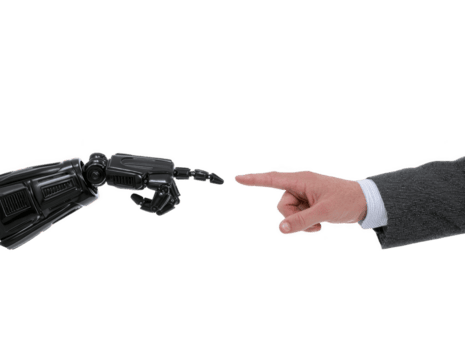 mänsklig hand nå ut till Rör robot hand, symboliserar förbindelse mellan teknologi och mänskligheten. detta framkallar känsla av nyfikenhet och innovation i fält av robotik png