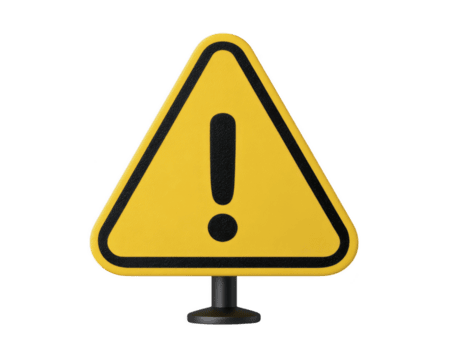 Caution sign with triangular shape and exclamation mark, designed to alert individuals to potential hazards. bright yellow color enhances visibility, making it suitable for various safety png