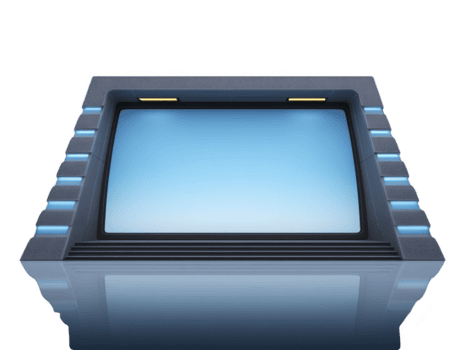 futurista monitor pantalla con pulcro diseño, presentando azul antecedentes y iluminado bordes, Perfecto para tecnología o ciencia fi temas superficie refleja luz, agregando profundidad a imagen png