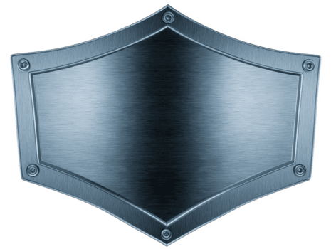 Shiny metallic shield with smooth, brushed surface and decorative rivets, perfect for design projects or as badge. Its sleek appearance adds modern touch to any graphic png