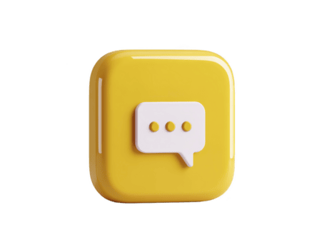 Vibrant yellow chat icon featuring speech bubble design, symbolizing communication and conversation. This modern graphic element is perfect for digital platforms and messaging applications png