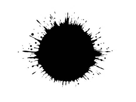 cirkulär svart bläck stänk med dynamisk stänker strålande utåt, skapande konstnärlig och uttrycksfull design element. detta kan vara Begagnade för olika kreativ projekt png