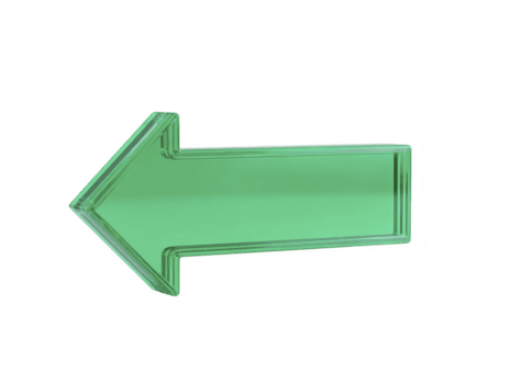 Green arrow pointing left, designed with glossy finish, suitable for directional signage or graphic design. This vibrant arrow can enhance visual communication in various contexts png