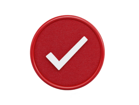 rood circulaire insigne met wit controleren Mark symbool, vertegenwoordigen goedkeuring of bevestiging, ideaal voor gebruik in ontwerp projecten of digitaal interfaces png