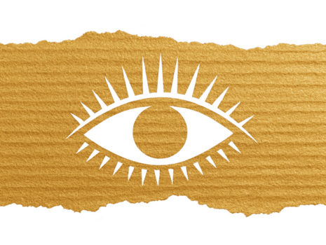 konstnärlig illustration av öga med lång ögonfransar, uppsättning mot texturerad gyllene bakgrund. design förmedlar känsla av mysterium och intrig, framställning den lämplig för olika kreativ projekt png