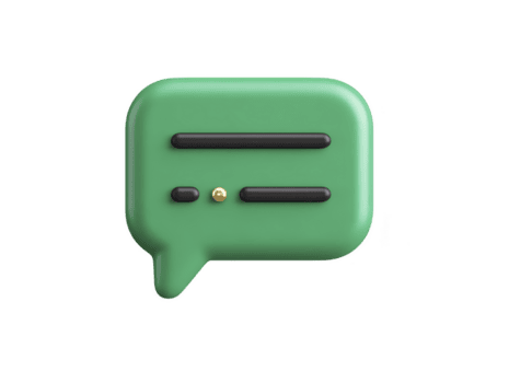 Vibrant green speech bubble icon with sleek design, featuring two horizontal lines and small gold dot, symbolizing communication and messaging. This modern graphic element is perfect for digital png