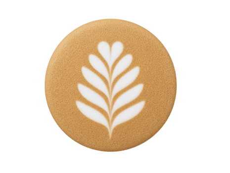 redondo, texturizado portavasos presentando blanco hoja diseño en bronceado fondo, Perfecto para agregando toque de elegancia a ninguna mesa ajuste. esta articulo es ideal para café tiendas o hogar utilizar png