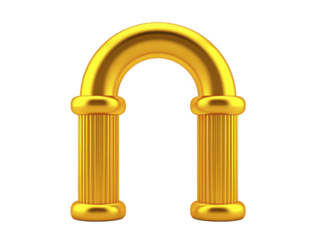 d'or cambre conception avec brillant finir, avec cannelé Colonnes et lisse, brillant surface. cette élégant structure pouvez symboliser grandeur et luxe, parfait pour divers décoratif les usages png