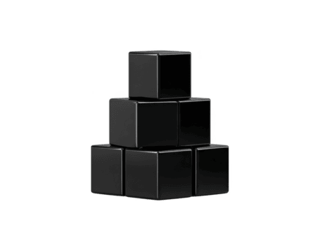 Stack of black cubes arranged in pyramid shape, showcasing minimalist design. geometric structure emphasizes simplicity and modern aesthetics, making it suitable for various creative projects png