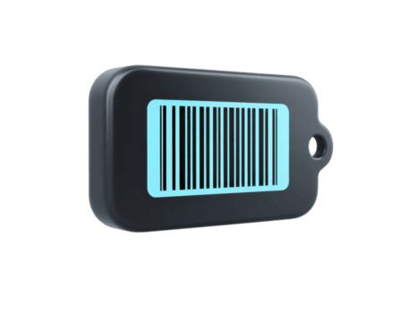 Preto tag com azul código de barras projeto, ideal para inventário gestão ou produtos marcação, exibindo moderno e lustroso aparência png