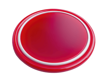 Vibrant red button with glossy finish, featuring white circular border. This button is ideal for various applications, including gaming, technology, and interactive displays, evoking excitement png