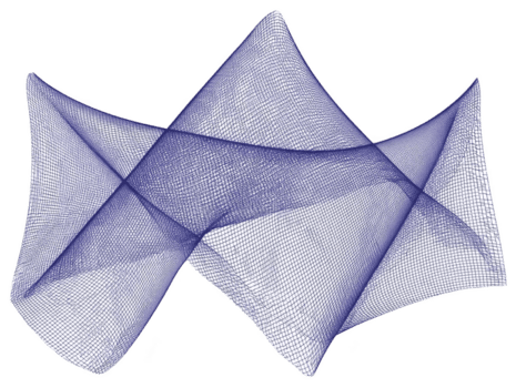 Three dimensional wireframe structure with intersecting planes, showcasing complex geometric design vibrant blue hue. intricate mesh creates sense of depth and movement, evoking modern artistic png