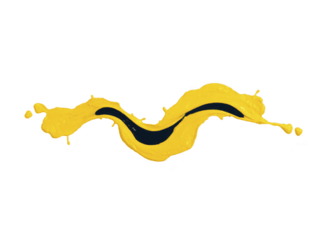 ljus gul måla stänk med slät svart kurva strömmande genom Det, skapande dynamisk och konstnärlig visuell effekt. detta vibrerande bild framkallar kreativitet och energi png