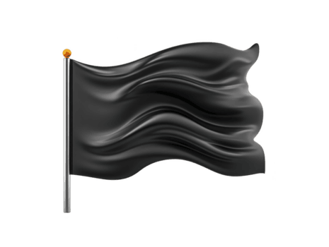 fluente nero bandiera con liscio struttura, simboleggiante forza e resilienza. bandiera è montato su argento polo con d'oro terminale, la creazione di Impressionante visivo contrasto png