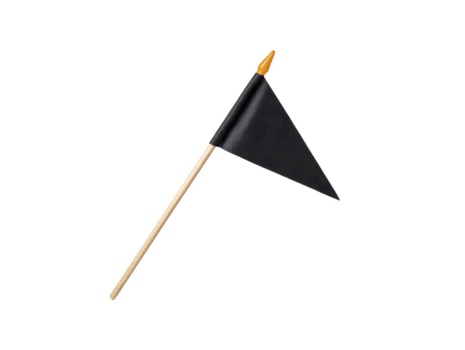 Black triangular flag on wooden stick, featuring vibrant orange tip, symbolizes various meanings such as caution or warning. This simple yet striking design can be used in various contexts png