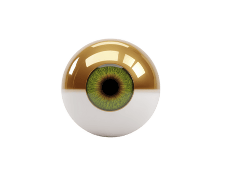 realistisch 3d Rendern von Auge, mit beschwingt Grün Iris und glänzend Oberfläche. Auge hat glänzend golden oben Hälfte und glatt Weiß Unterseite Hälfte, Erstellen auffällig visuell Kontrast png